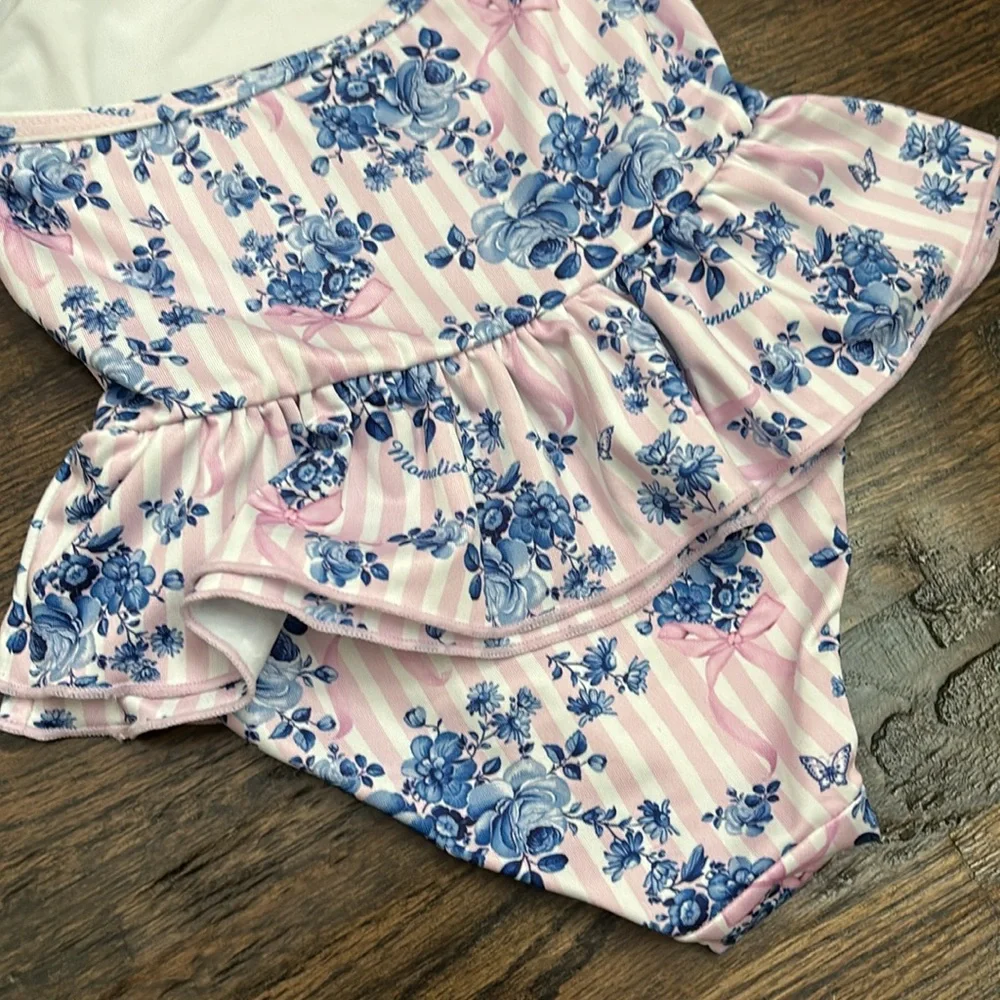 Monnalisa Pink & Blue Floral One-Piece Swimsuit - 36 Months